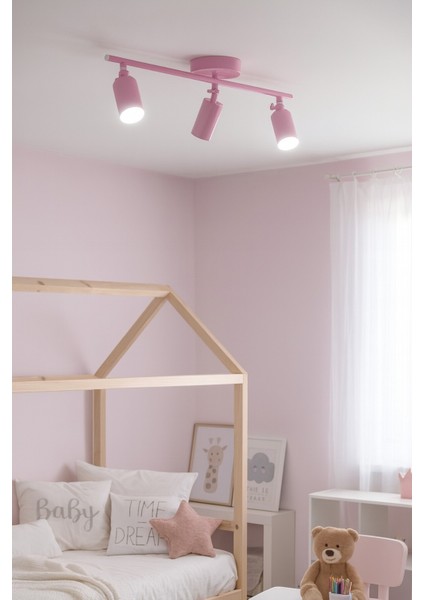 Spoti 3'lü Pembe Renk (Beyaz Işık) Modern Tasarım Salon - Mutfak - Banyo Spot Ledli Sıralı Avize modelleri