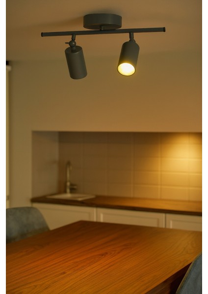 Spoti 2'li Antrasit Renk (Gün Işığı) Modern Tasarım Cafe - Mutfak - Banyo Spot Ledli Sıralı Avize modelleri