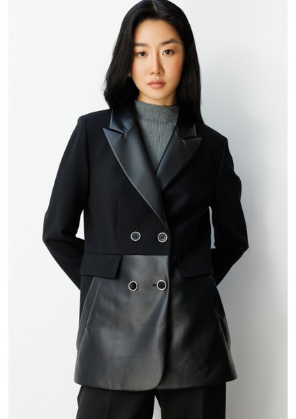 Kadın Suni Deri Detaylı Düğmeli Ceket 5093 Siyah fiyatları