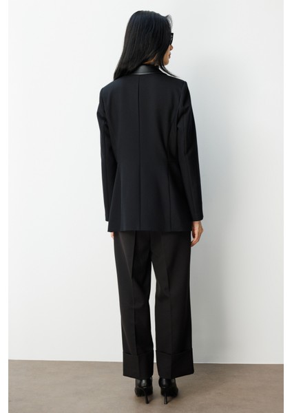 Kadın Suni Deri Detaylı Düğmeli Ceket 5093 Siyah fırsatları