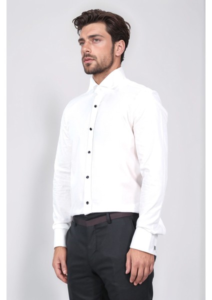 Beyaz Slim Fit Duble Manşet Ata Yaka Smokin Gömlek indirimleri