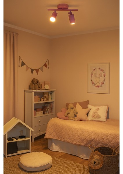 Spoti 2'li Pembe Renk (Gün Işığı) Modern Tasarım Cafe - Mutfak - Banyo Spot Ledli Sıralı Avize modelleri