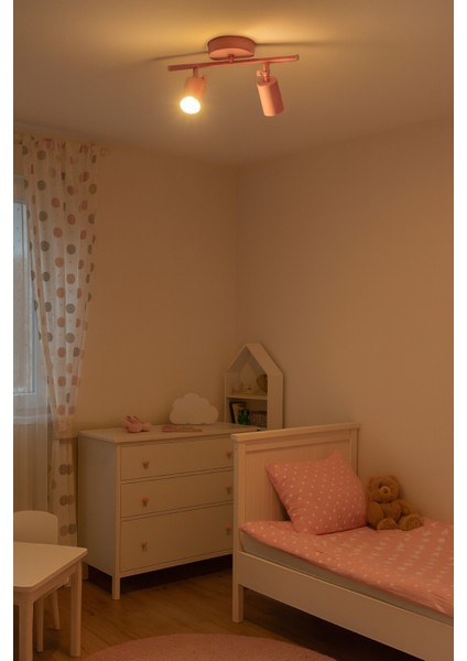 Spoti 2'li Pembe Renk (Gün Işığı) Modern Tasarım Cafe - Mutfak - Banyo Spot Ledli Sıralı Avize indirimleri