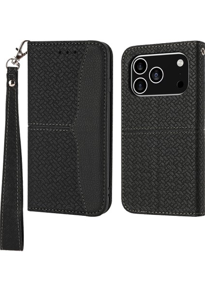 X-Step iPhone 17 Pro Dokuma Doku Pu Deri Cüzdan Telefon Kılıfı ve Bilek Kayışı (Yurt Dışından)