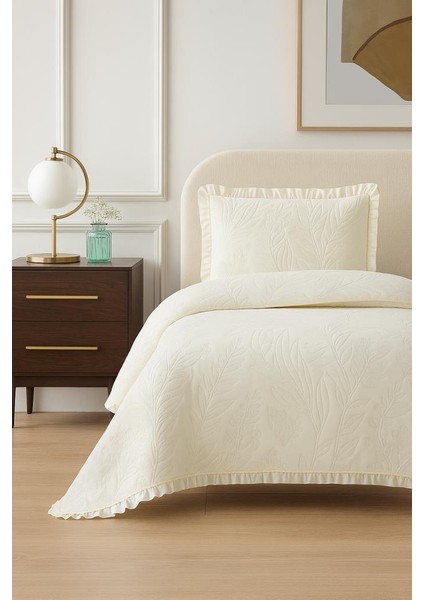 Madrid Elyaf Dolgulu Tek Kişilik 180X240 cm Yatak Örtüsü Krem