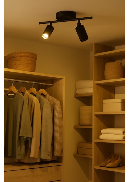 Spoti 2'li Siyah Renk (Gün Işığı) Modern Tasarım Cafe - Mutfak - Banyo Spot Ledli Sıralı Avize indirimleri