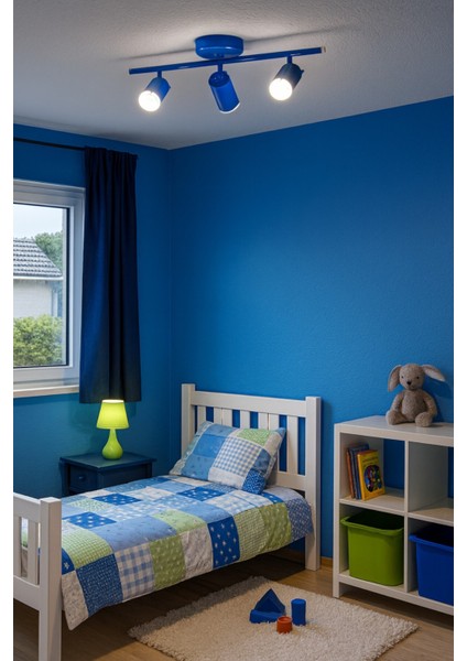 Spoti 3'lü Mavi Renk (Beyaz Işık) Modern Tasarım Salon - Mutfak - Banyo Spot Ledli Sıralı Avize modelleri