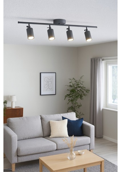 Spoti 4'lü Antrasit Renk (Beyaz Işık) Modern Tasarım Salon - Mutfak - Banyo Spot Ledli Sıralı Avize modelleri