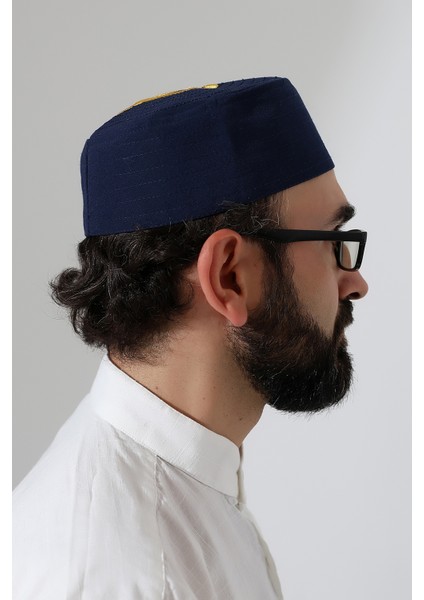 Elif Vav Nakışlı Kalıp Namaz Takkesi - Lacivert modelleri