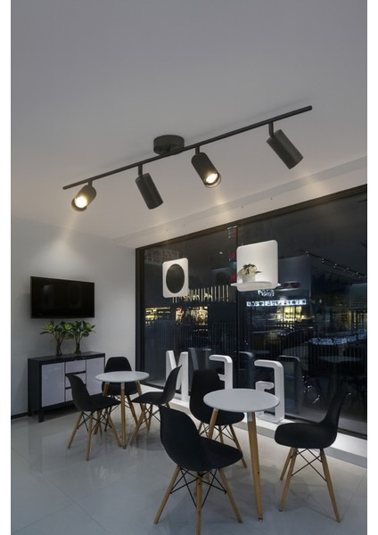 Spoti 4'lü Siyah Renk (Gün Işığı) Modern Tasarım Salon - Mutfak - Banyo Spot Ledli Sıralı Avize