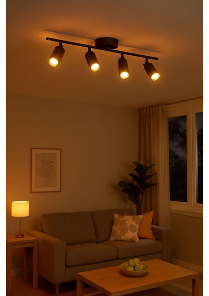 Spoti 4'lü Siyah Renk (Gün Işığı) Modern Tasarım Salon - Mutfak - Banyo Spot Ledli Sıralı Avize modelleri