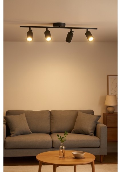 Spoti 4'lü Siyah Renk (Gün Işığı) Modern Tasarım Salon - Mutfak - Banyo Spot Ledli Sıralı Avize indirimleri