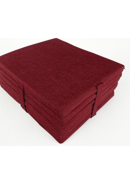 Multipurpose 5 In 1 Bordo Çift Kişilik Katlanır Süngerli Misafir Yer Yatağı ve Balkon Minderi 7cm