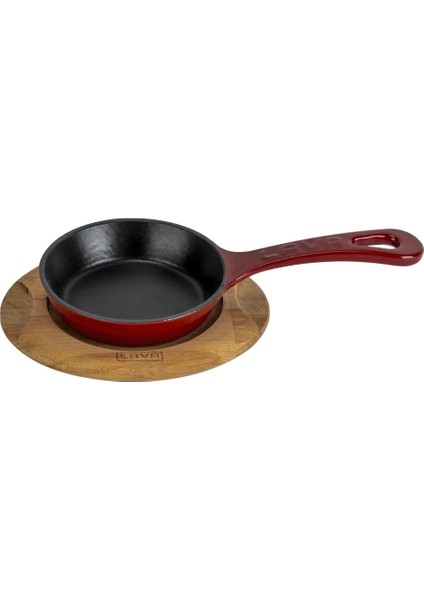 Döküm Yuvarlak Kızartma Tavası Yekpare Saplı Kayın Servis Ahşabı. ÇAP(Ø)12CM.-BORDO