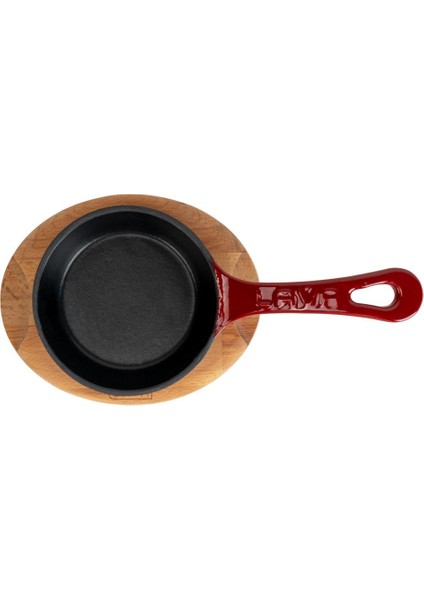 Döküm Yuvarlak Kızartma Tavası Yekpare Saplı Kayın Servis Ahşabı. ÇAP(Ø)12CM.-BORDO modelleri