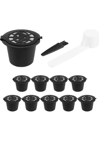 10 Adet Yeniden Kullanılabilir Yeniden Doldurulabilir Kahve Kapsül Filtreleri Kaşıkla Nespresso Için Kaşık Fırça Mutfak Aksesuarları Kahve Filtresi Siyah (Yurt Dışından)