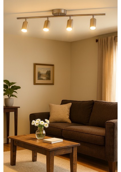 Spoti 4'lü Gri Renk (Gün Işığı) Modern Tasarım Salon - Mutfak - Banyo Spot Ledli Sıralı Avize