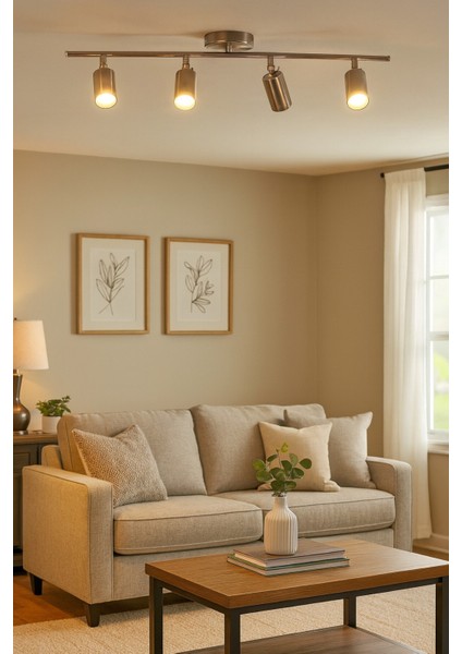 Spoti 4'lü Gri Renk (Gün Işığı) Modern Tasarım Salon - Mutfak - Banyo Spot Ledli Sıralı Avize modelleri