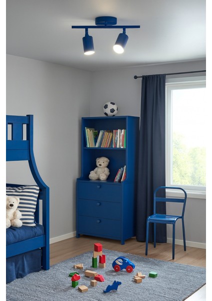 Spoti 2'li Mavi Renk (Beyaz Işık) Modern Tasarım Cafe - Mutfak - Banyo Spot Ledli Sıralı Avize