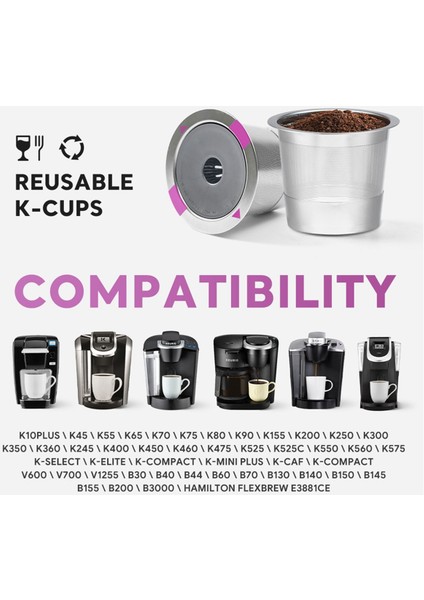 Keurig Için Yeniden Kullanılabilir K Fincan, Keurig 1.0 Kahve Makinesi Için 2 Paslanmaz Çelik Kahve Pod, 6 Silikon Halka ve Kağıt Filtreleri (Yurt Dışından) fırsatları