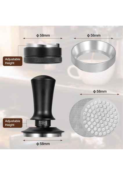 58 mm Porta Filtresi Için Espresso Kurcalama Seti, Kahve Kurcalama Ayarlanabilir Kahve Distribütörü ve Kurcalama Dozlama Diski Süzgeç (Yurt Dışından) modelleri
