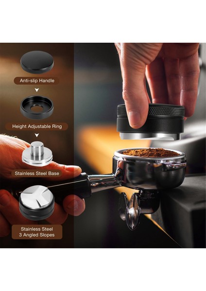 58 mm Porta Filtresi Için Espresso Kurcalama Seti, Kahve Kurcalama Ayarlanabilir Kahve Distribütörü ve Kurcalama Dozlama Diski Süzgeç (Yurt Dışından) indirimleri