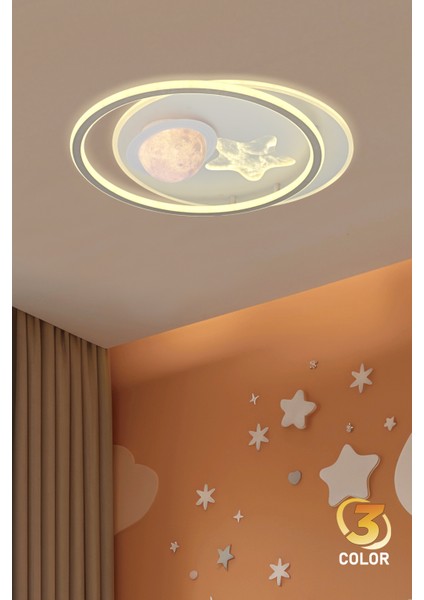 Yıldız 50 cm Plafonyer LED Avize 3 Renk Işık Modlu (Beyaz / Sarı / Gün Işığı)