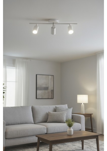 Spoti 3'lü Beyaz Renk (Beyaz Işık) Modern Tasarım Salon - Mutfak - Banyo Spot Ledli Sıralı Avize