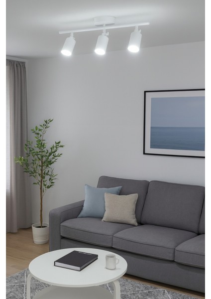 Spoti 3'lü Beyaz Renk (Beyaz Işık) Modern Tasarım Salon - Mutfak - Banyo Spot Ledli Sıralı Avize modelleri