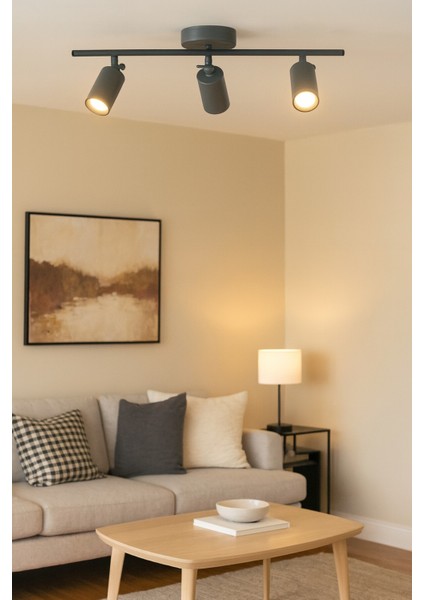 Spoti 3'lü Antrasit Renk (Gün Işığı) Modern Tasarım Salon - Mutfak - Banyo Spot Ledli Sıralı Avize