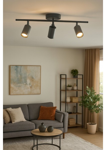 Spoti 3'lü Antrasit Renk (Gün Işığı) Modern Tasarım Salon - Mutfak - Banyo Spot Ledli Sıralı Avize modelleri