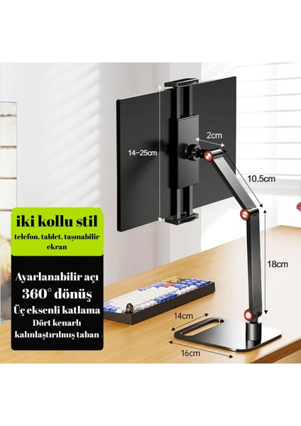 Evrensel Tablet,telefon ve Monitör STANDI-360° Döner Masa Üstü Ekran Tutucu-Metal Gövde fırsatları