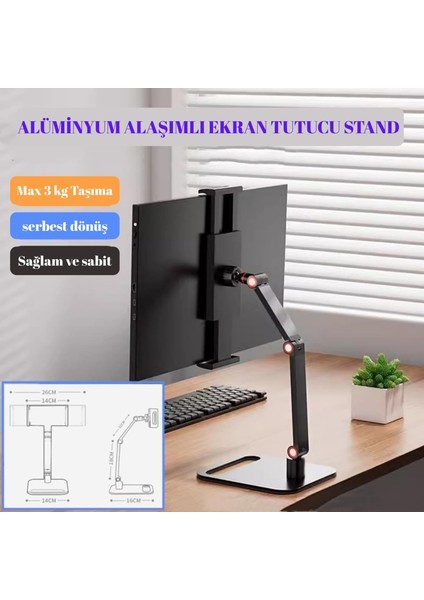 Evrensel Tablet,telefon ve Monitör STANDI-360° Döner Masa Üstü Ekran Tutucu-Metal Gövde indirimleri