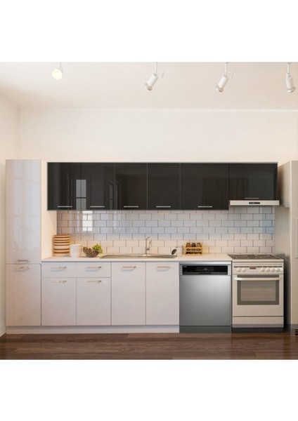 Beyaz/antrasit - Tiran Hazır Mutfak Dolabı Kiler Dahil -320CM-BEYAZ Laminat Tezgah Dahil-Bulaşık Makinesi Yeri Mevcut