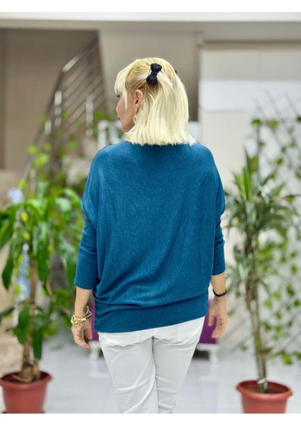 NC1778 İtalyan Yıldız desen Pulpayetli Bluz Petrol indirimleri