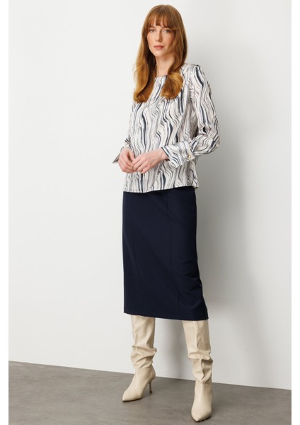 Kadın Omzu Metal Broşlu Desenli Bluz 3015 Siyah modelleri