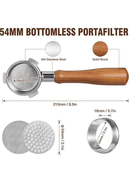 54MM Dipsiz Portafilter, Filtre Sepeti ile Profesyonel Espresso Portafilter, 2pack Ekran ve Espresso Dozlama Hunisi (Yurt Dışından) indirimleri