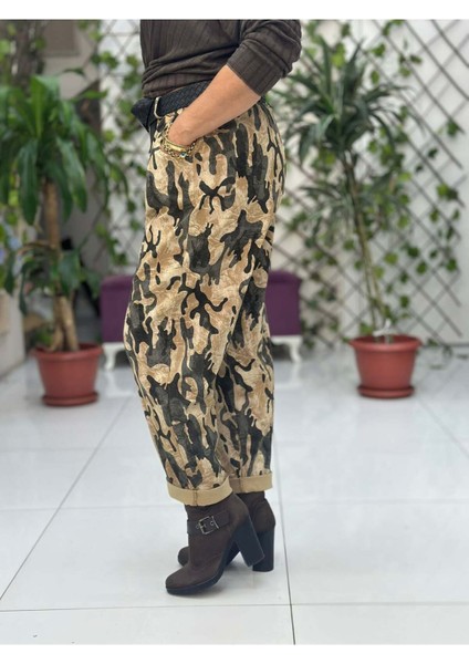 NC242975 Italyan Kamufulaj Likralı Coton Pantolon Camel