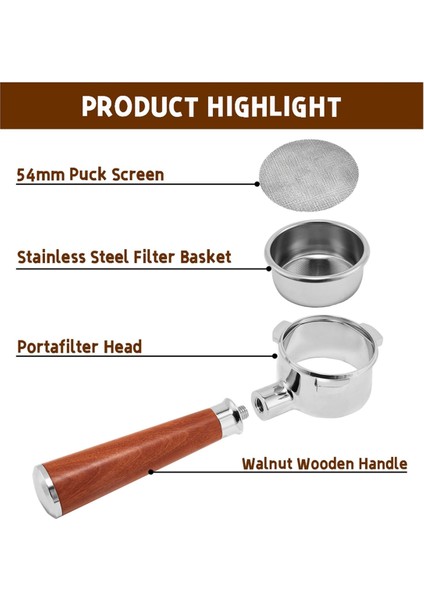 54MM Dipsiz Portafilter - Kahve Makinesi Için 54MM Puck Ekranlı Dipsiz Portafilter Filtre Sepeti (Yurt Dışından) fiyatları