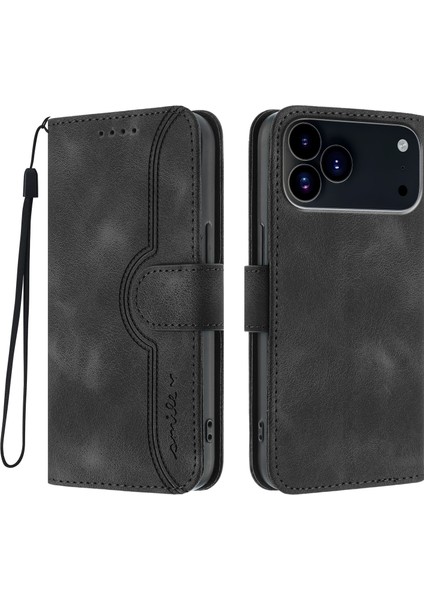 iPhone 17 Pro Deri Kılıf Cüzdan Standlı Telefon Kılıfı ve Kayışı (Yurt Dışından)