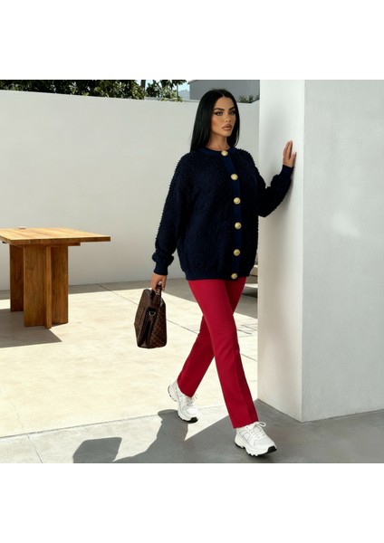 Kadın Teddy Bisiklet Yaka Yumuşak Doku Gold Düğmeli Havlu Örgü Hırka indirimleri