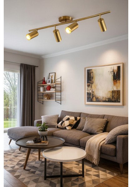 Spoti 4'lü Eskitme Renk (Gün Işığı) Modern Tasarım Salon - Mutfak - Banyo Spot Ledli Sıralı Avize