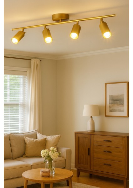 Spoti 4'lü Eskitme Renk (Gün Işığı) Modern Tasarım Salon - Mutfak - Banyo Spot Ledli Sıralı Avize modelleri