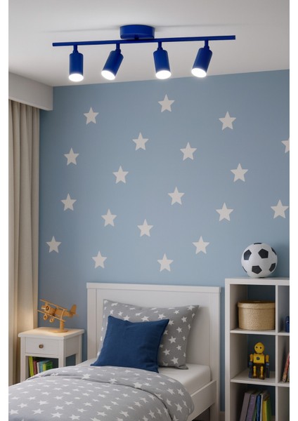 Spoti 4'lü Mavi Renk (Beyaz Işık) Modern Tasarım Salon - Mutfak - Banyo Spot Ledli Sıralı Avize modelleri