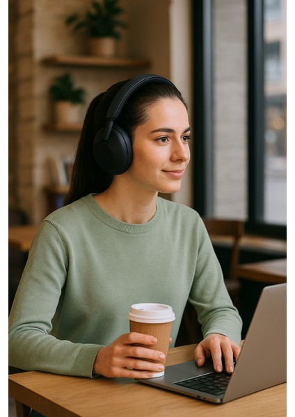 Kablosuz Bluetooth Kulaklık Siyah – Gürültü Engelleme, Uzun Pil Ömrü, Rahat Deri Yastık, Bluetooth 5.3