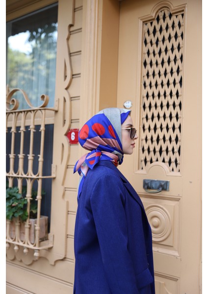 Dokulu Etnik Desenli Eşarp Saks