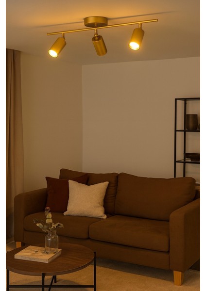 Spoti 3'lü Eskitme Renk (Gün Işığı) Modern Tasarım Salon - Mutfak - Banyo Spot Ledli Sıralı Avize