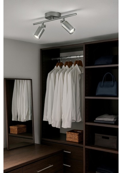 Spoti 2'li Gri Renk (Beyaz Işık) Modern Tasarım Cafe - Mutfak - Banyo Spot Ledli Sıralı Avize