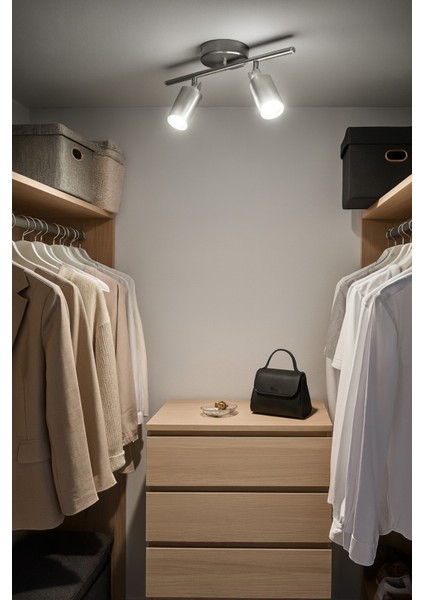 Spoti 2'li Gri Renk (Beyaz Işık) Modern Tasarım Cafe - Mutfak - Banyo Spot Ledli Sıralı Avize modelleri