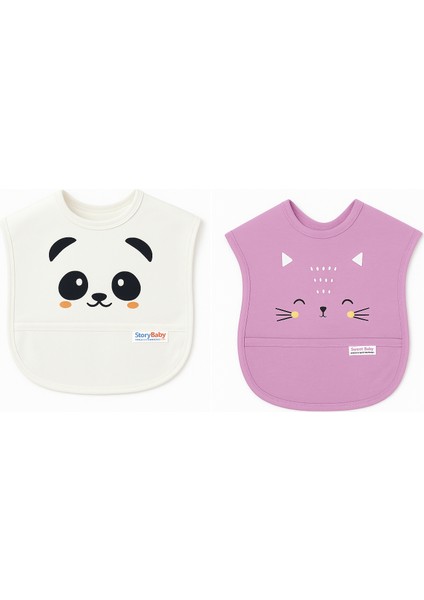 2'li Bebek Mama Önlüğü %100 Pamuk Antialerjik Waterprof Su Geçirmez